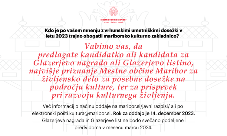 V Mariboru vabijo k predlogom kandidatov za Glazerjevo nagrado ali Glazerjevo listino